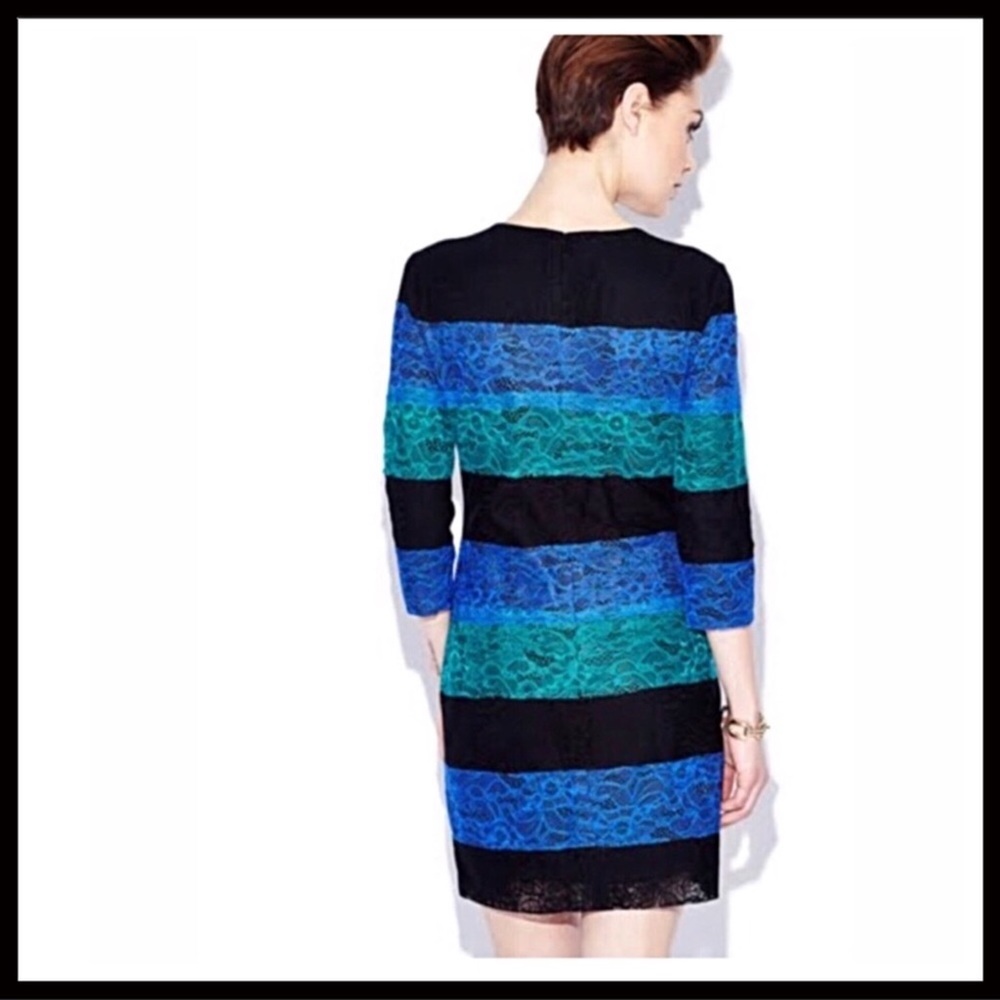 BLACK LACE KNIT SHIFT MINI 3/4 SLEEVES 80S RETRO STYLE DRESS A3C - Picture 4 of 7